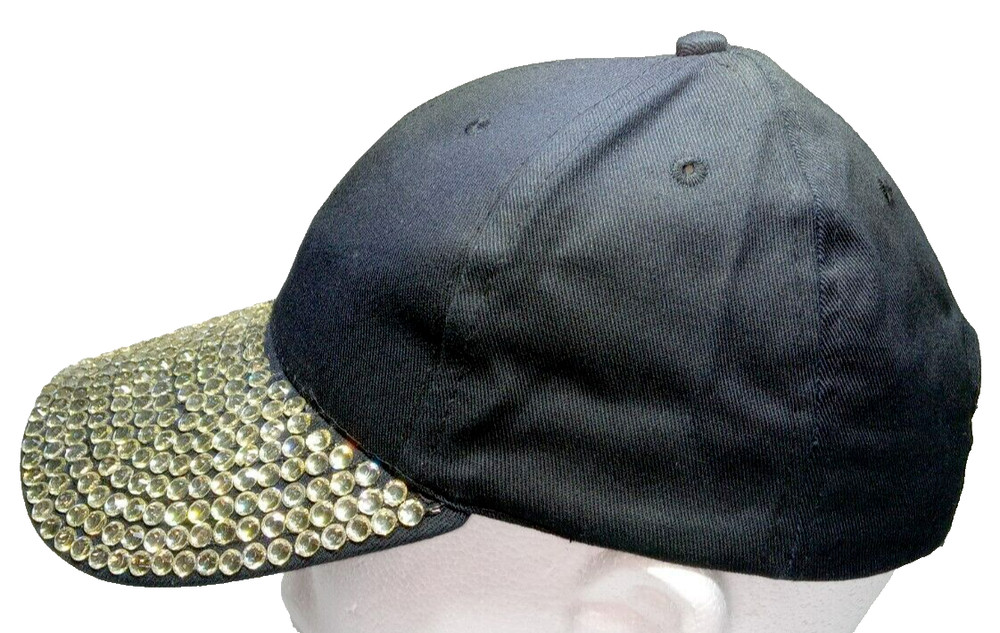 Rhinestone Womens One Size Adjustable Hook Loop Classy Black Cotton Hat Cap