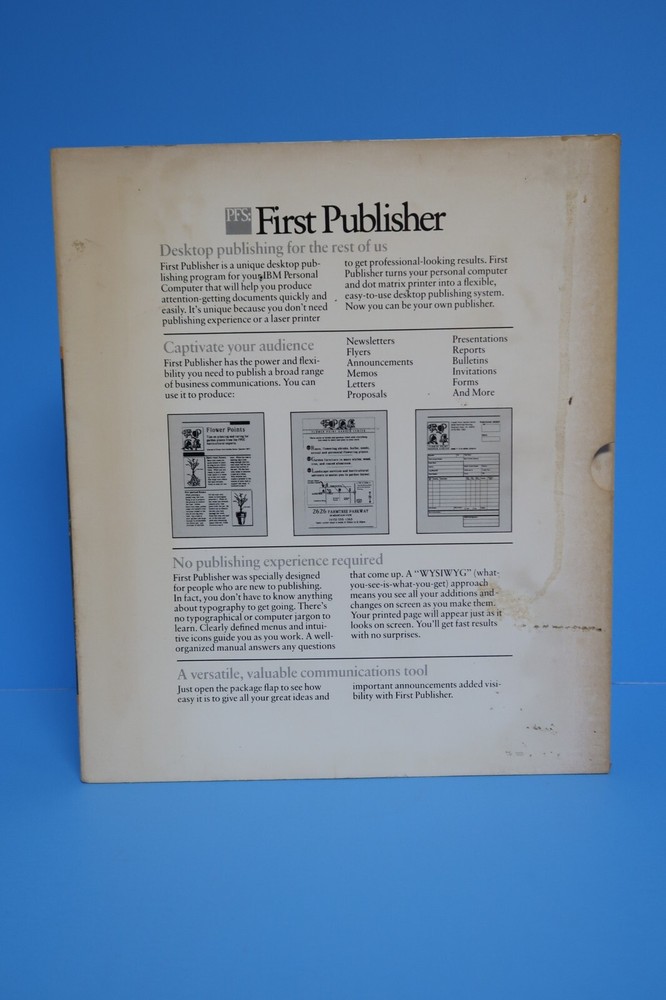 First Publish IBM Desktop Publishing Computer Program Software 5.25" Floppy Disc