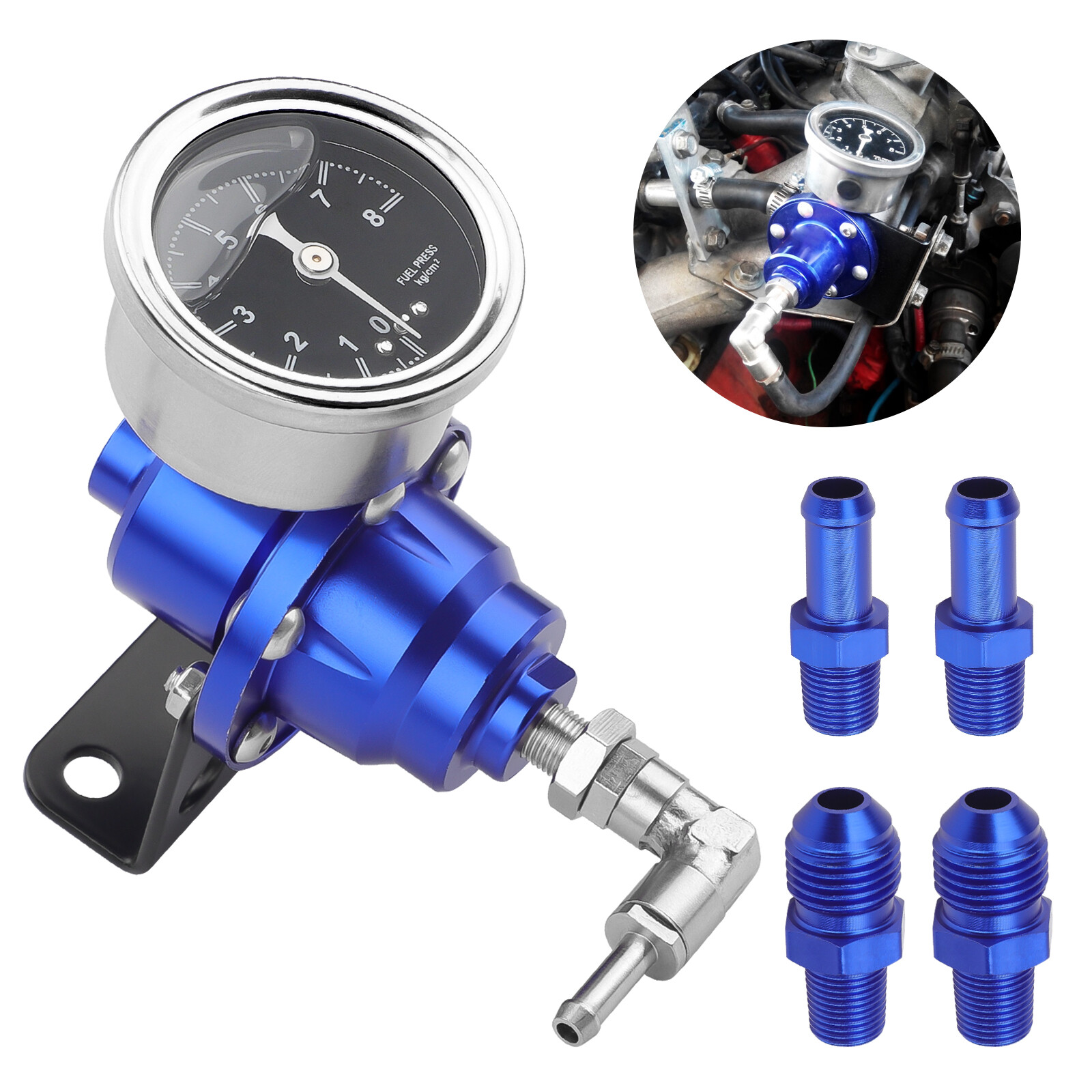 Adjustable Fuel Pressure Regulator Gauge Kit Universal Vehicle Refitting 160 psi