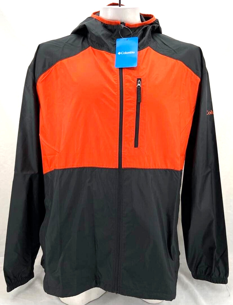 NEW Columbia Flash Forward Black Orange Windbreaker Hooded Jacket Zip Men's XXL