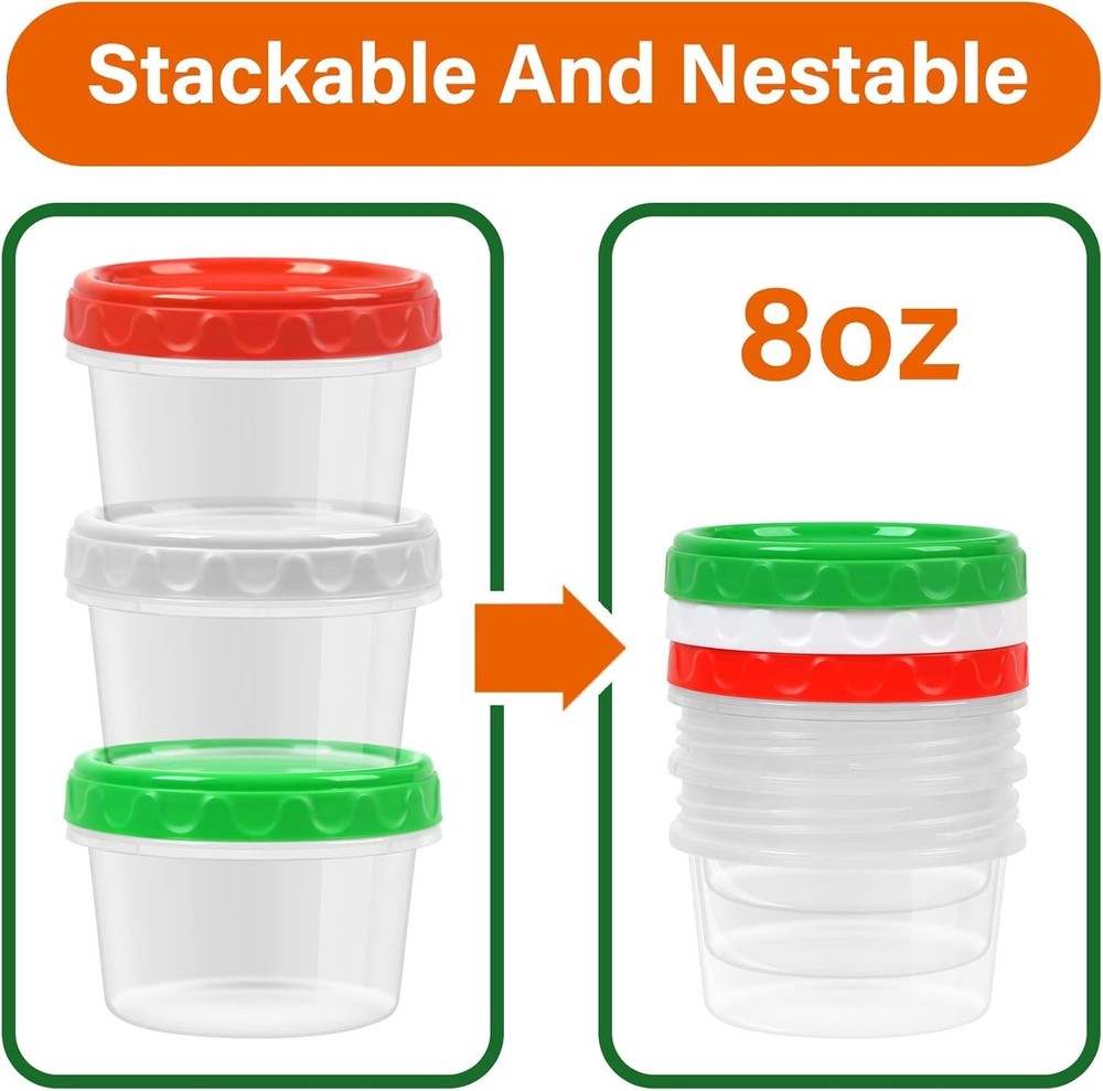 8 oz Small Freezer Containers W/ Lids Stackable Plastic Food Storage Container 1