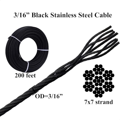 Cable de cuerda de alambre de acero inoxidable negro, para kit de hardware de