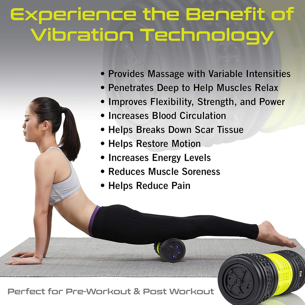 4-Speed Vibrating Exercise Roller Foam FSA/HSA Eligible – Deep Tissue Massage Mu