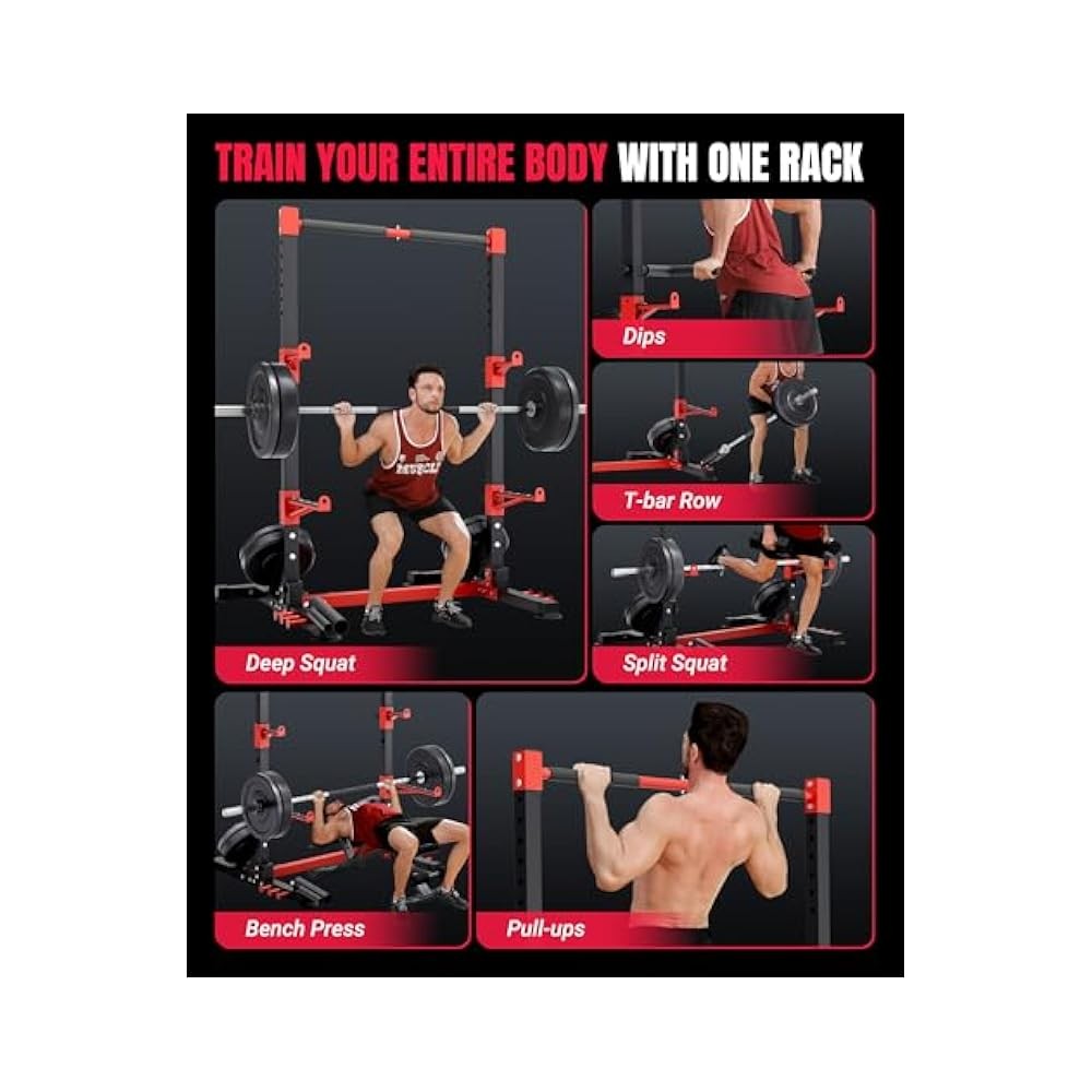 Multi,Functional Power Rack with Dual,Pulley System, Adjustable Pull,Up Bar
