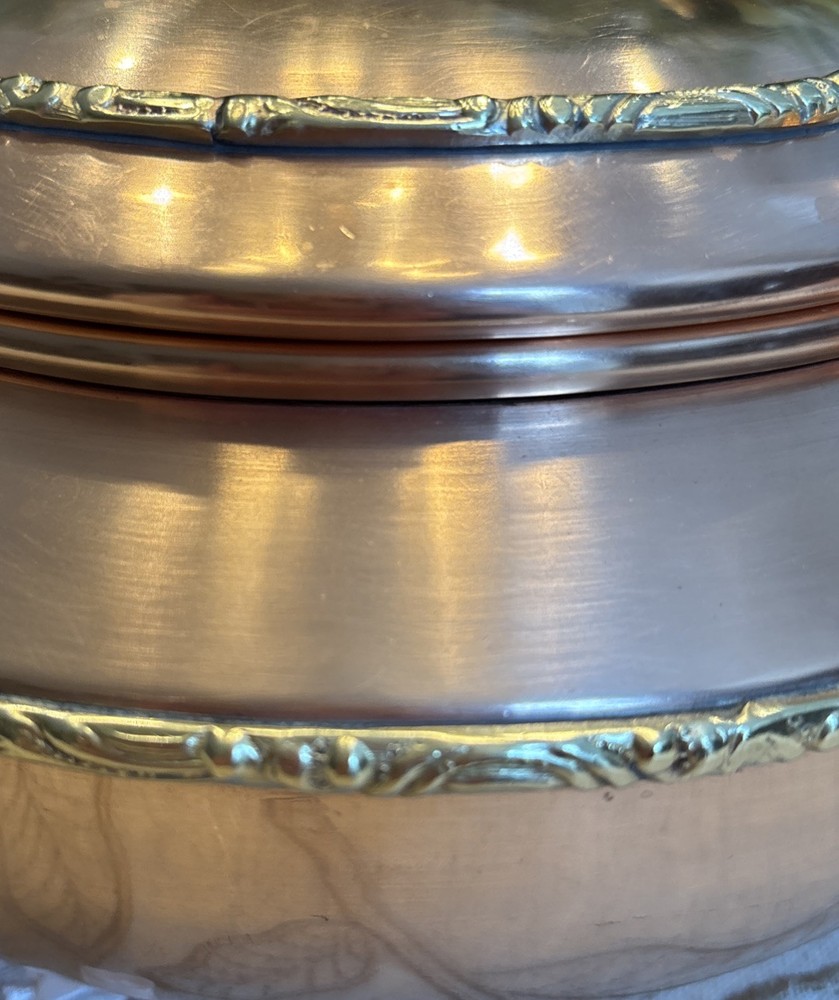 Solid Copper Serving Dish w/ Brass Pinecone Finial/Handles~Preowned