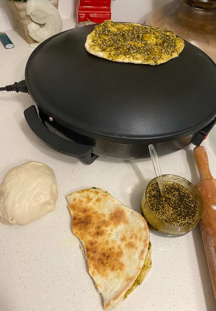 Electric Saj Arabic Bread Maker Non-stick Markouk Thyme /Cheese Pie زغتر مناقيش