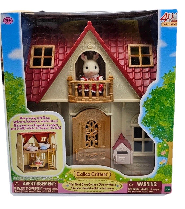 Calico Critters Red Roof Cozy Cottage Starter Home 2 Story Dollhouse 16 Pieces