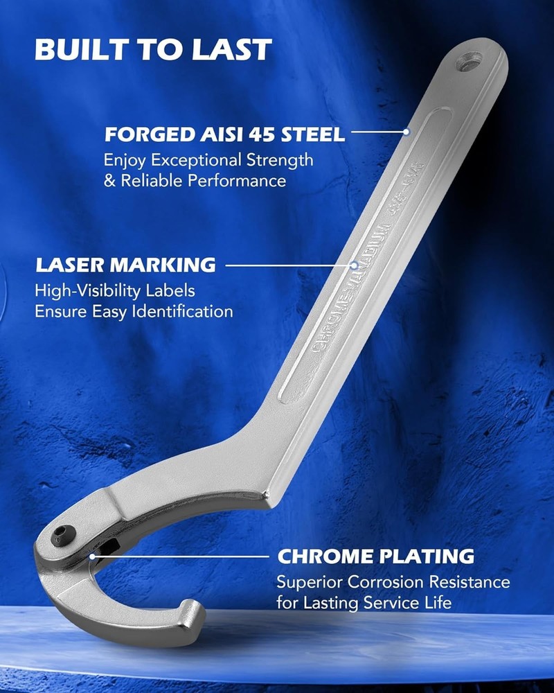 8pc Adjustable Pin Spanner Wrench Set with Changeable Heads