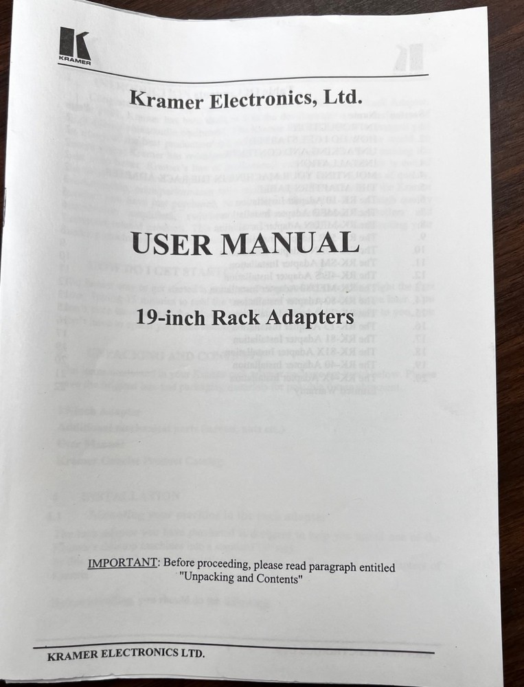 Kramer RK-T3 Rack Adapter
