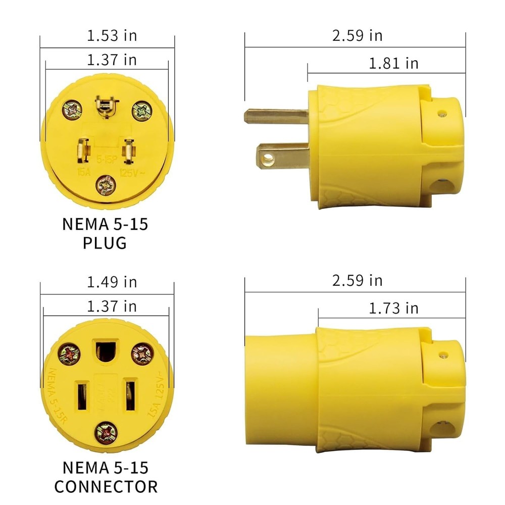 ThunderWay Electrical Replacement Plug & Connector Set, Extension Cord Ends M...