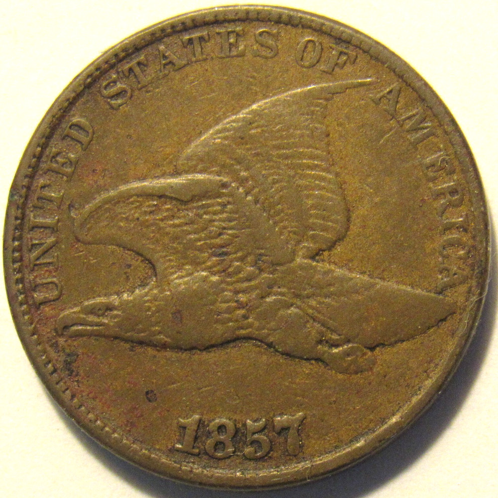 1857 FLYING EAGLE CENT, VF ~ SHARP EXAMPLE WITH ATTRACTIVE GOLDEN BROWN TONES