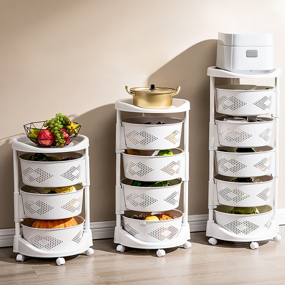 Multi-Layer Storage Shelves Kitchen Storage Cart Rotating Basket Vegetable Rack