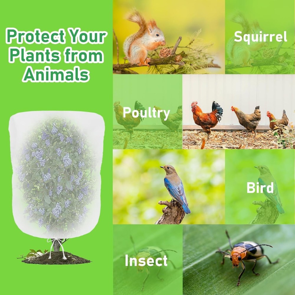 4 Pack Drawstring Plant Protection Netting for Blueberries & Vegetables