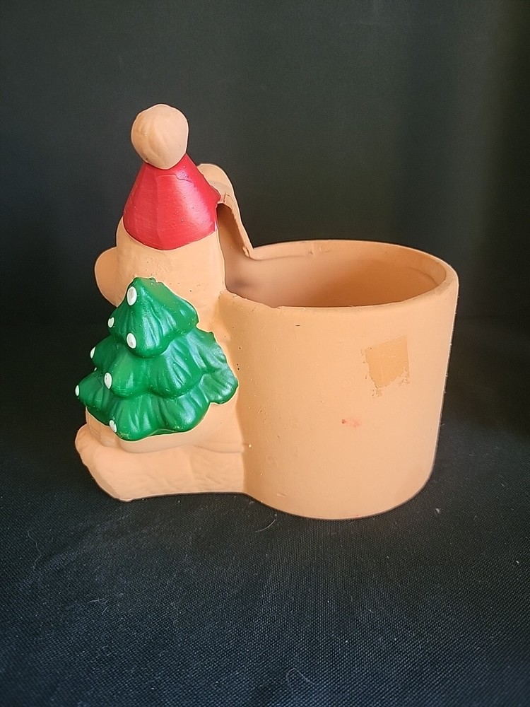 Vintage Christmas Bear Holding Tree Planter