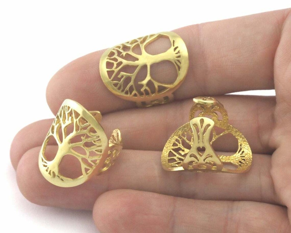 Tree oval statement adjustable ring Raw brass (5 - 8US inner size) Oz4339