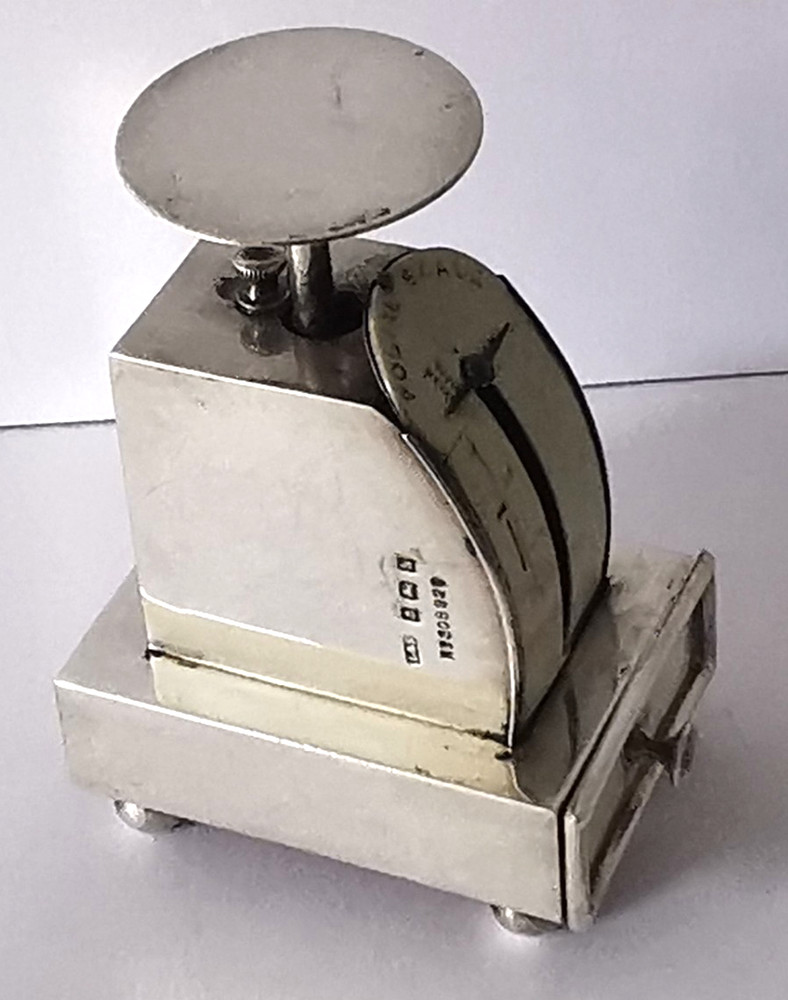 Solid Silver Postal Scales & Double Stamp Box Combi - Birm. 1907.