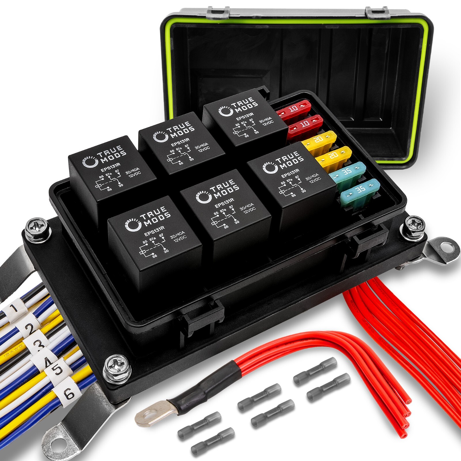Universal 12V Waterproof Automotive 6 ATO Fuse Relay Box Block w/ Harness Marine