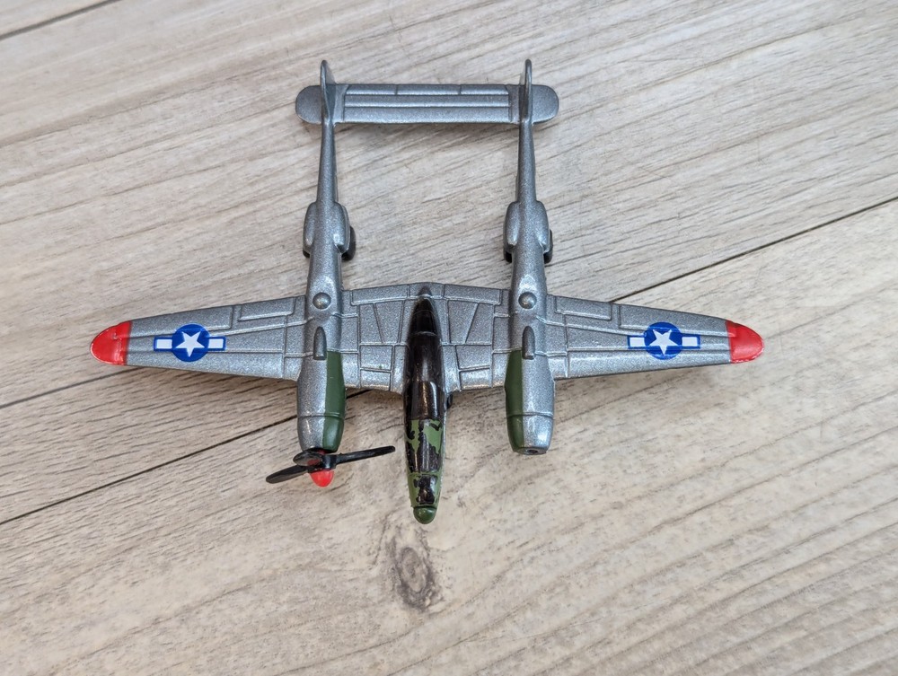 Lockheed P-38 Lightning Diecast Airplane 93114 4" Wingspan Missing Propeller