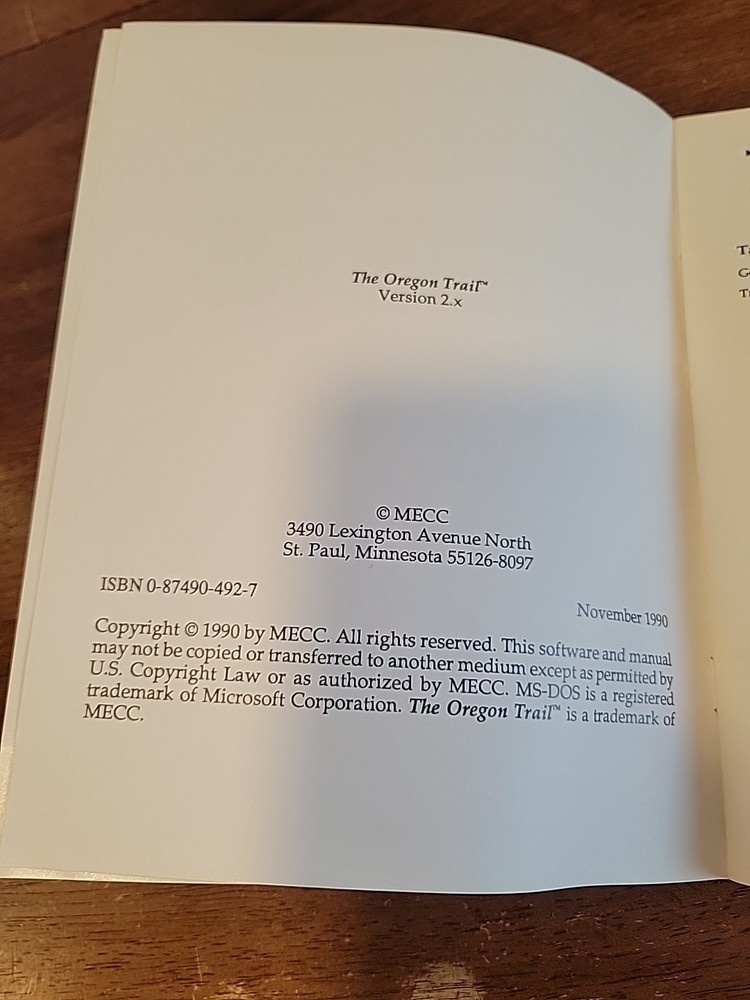 The Oregon Trail 1990 Users Guide Paperback IBM/Tandy Compatible