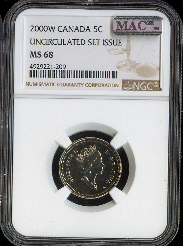 2000 W Canada 5 Cents 5C NGC MS68 MAC - Quality