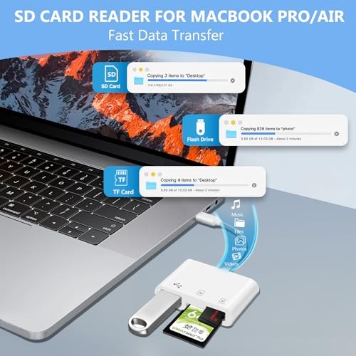 USB C SD Card Reader for iPhone Adapter, 3-in-1 Memory Card Reader Dual Slots