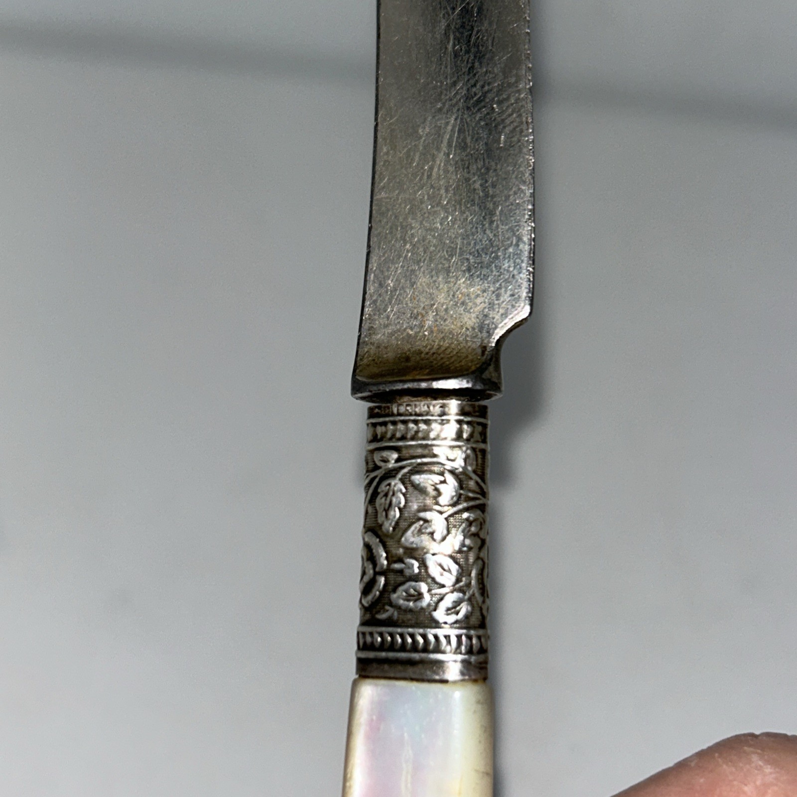 Landers Frary Clark Mother of Pearl Handle 6" Fruit Knife Sterling Band