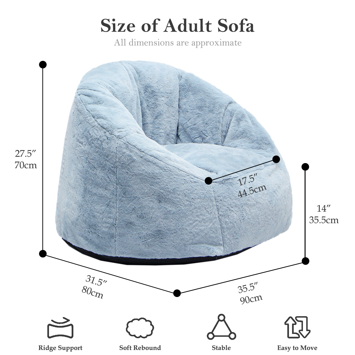 N&V Large Bean Bag Chair, Adult Size Bean Bag Sack, Foam Washable Cover Faux Fur