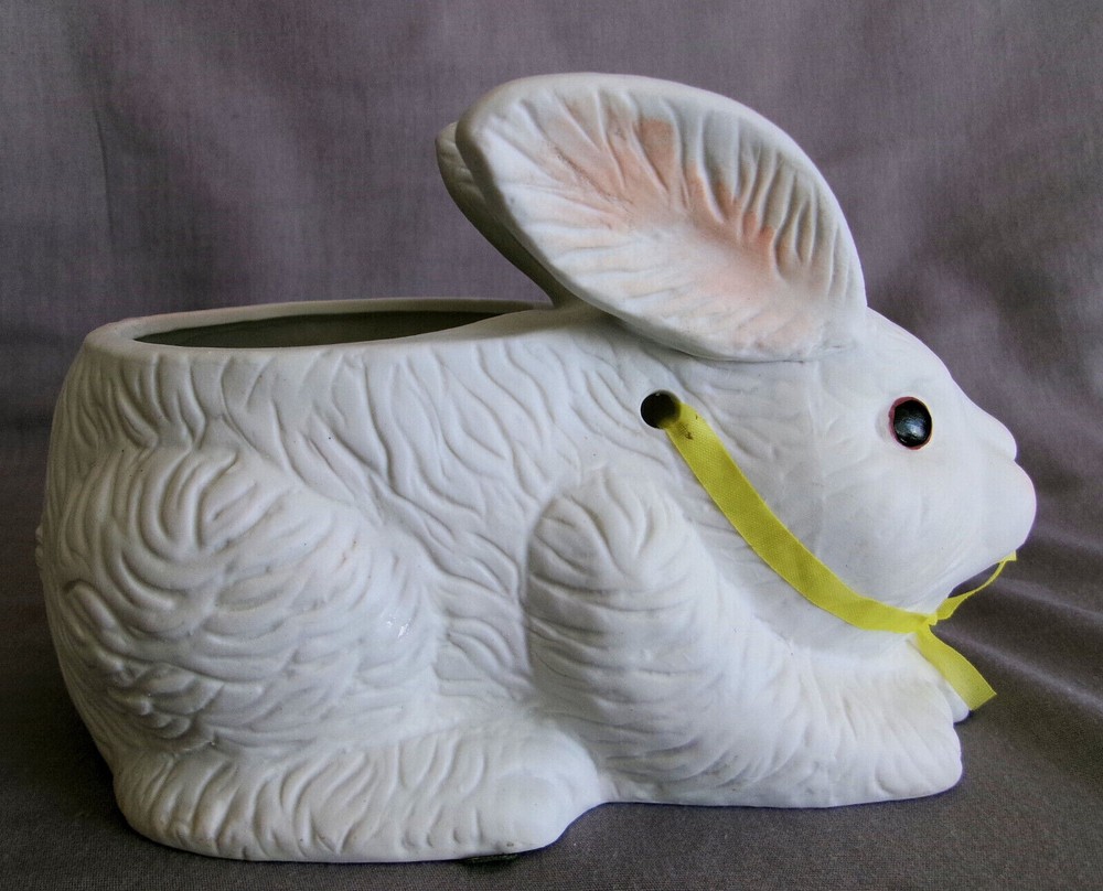 Rabbit Planters Ceramic Table Decor 7" & 8" Rabbits Set of 2