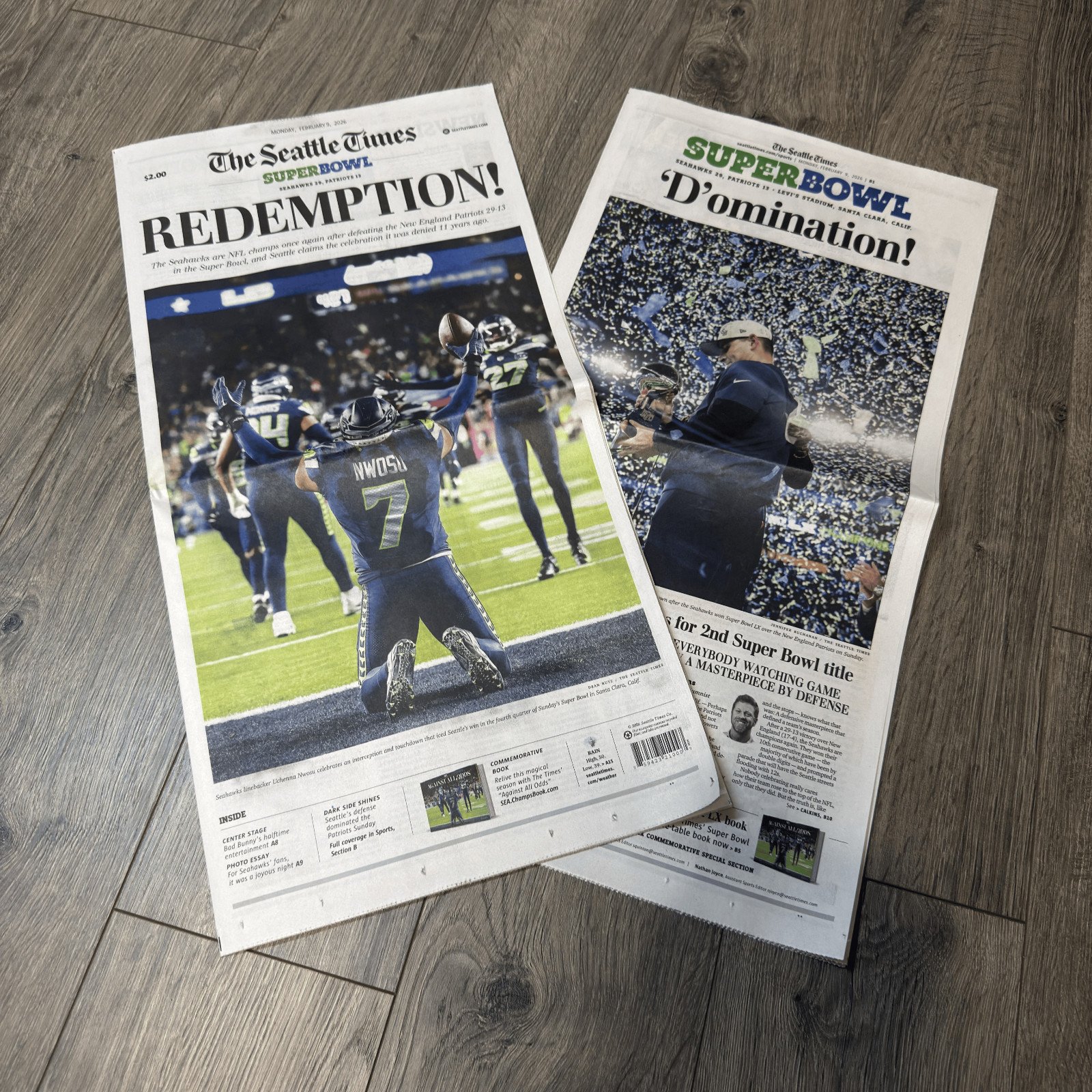 Seattle Times Seahawks SUPER BOWL CHAMPIONS FULL NEWSPAPER 2/9/2026