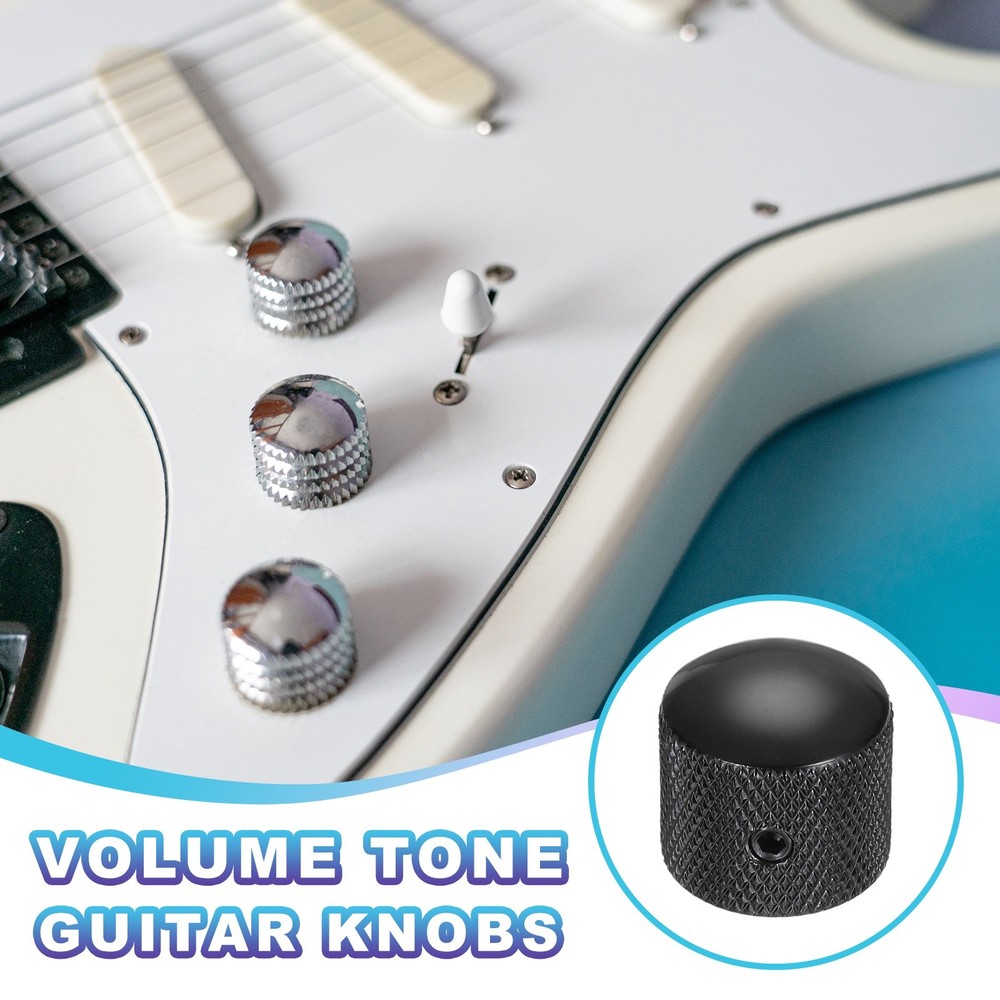 2Pcs Metal Guitar Knobs, 1/4" Dome Knobs for Guitar, Bass with Wrench, Black