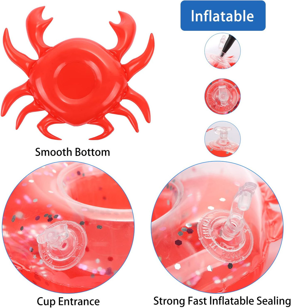 6 Pack Crab Inflatable Drink Holder, Drink Floaties Floating Drink Holder fo...