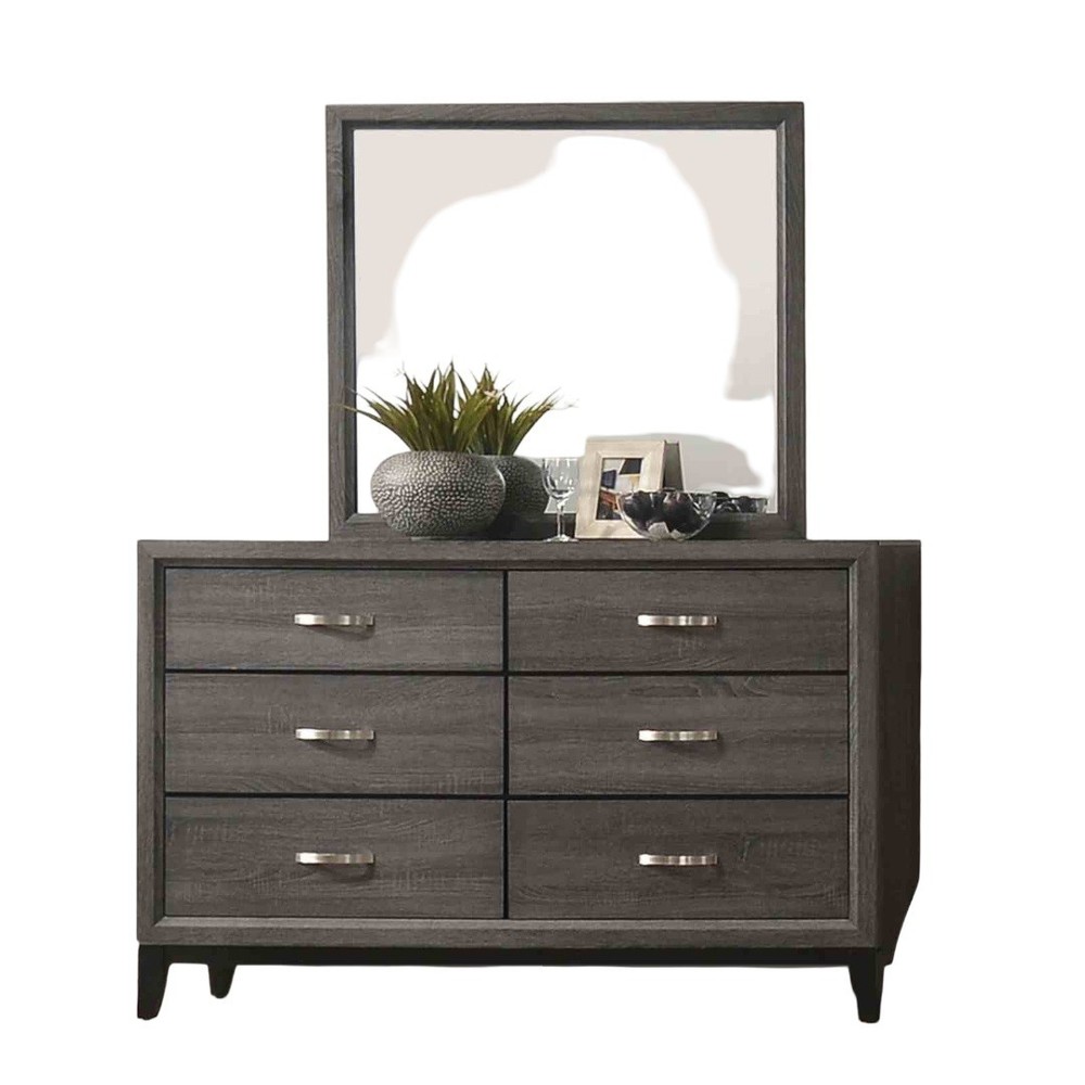 Contemporary Style Twin Size 6pc Bed Set Panel Headboard Two Tone Design Gray