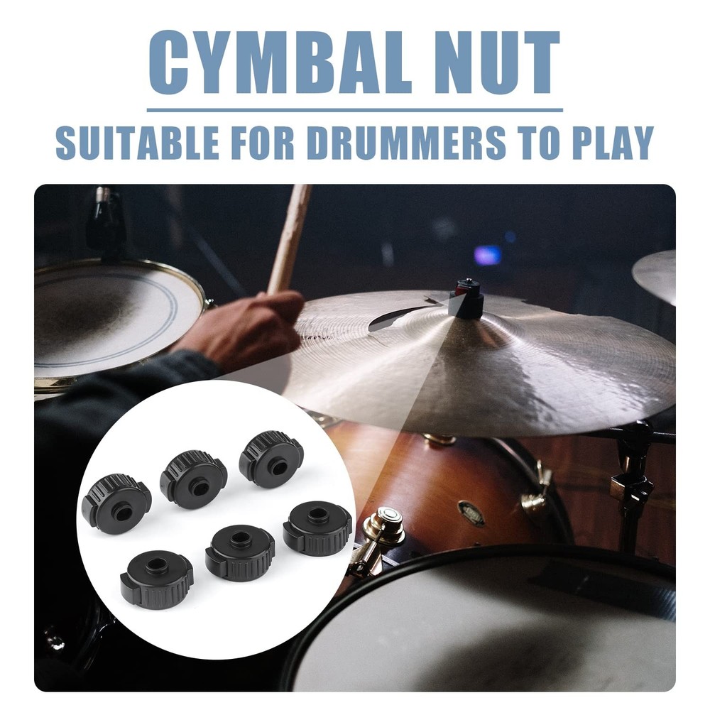 6pcs Quick Release Cymbal Nuts, 8mm Mate Nut Black Plastic