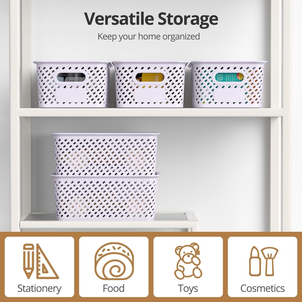 Plastic Storage Bins with Lid, Stackable Small Basket for Organizing and Cont...