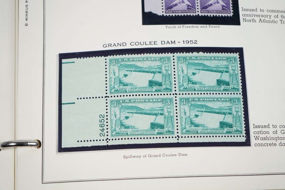 US 1950s-1960s COLLECTION OF 240 MINT PLATE BLOCKS STORED IN MINKUS ALBUM