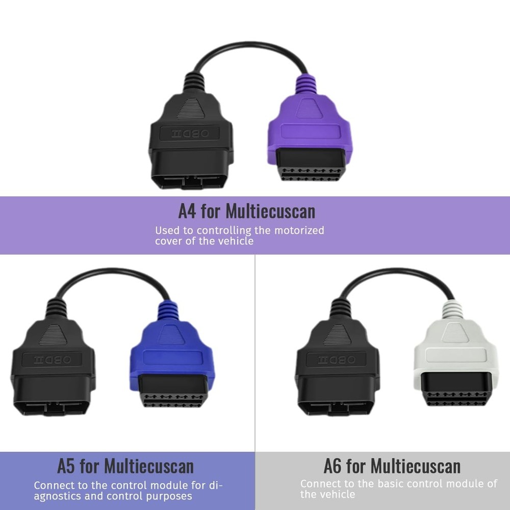 OBD2 Adapter 6PCS for MultiECUScan Adapter Cable 6 Colors Adapter Cable OBD2 ...