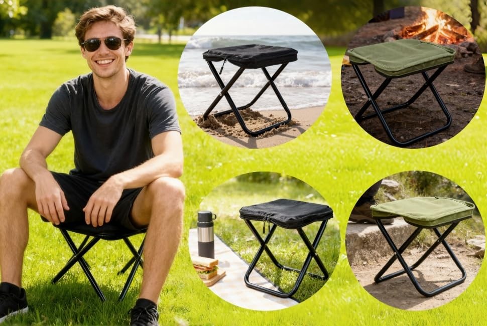 Portable Folding Camp Stool Lightweight Foldable Camping Stool Collapsible Ba...