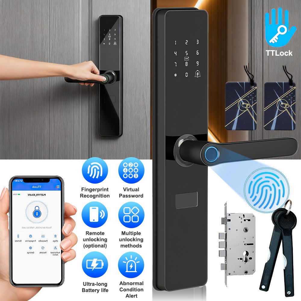 7-in-1 Smart Door Lock APP Biometric Fingerprint Touch Password Keyless Keypad