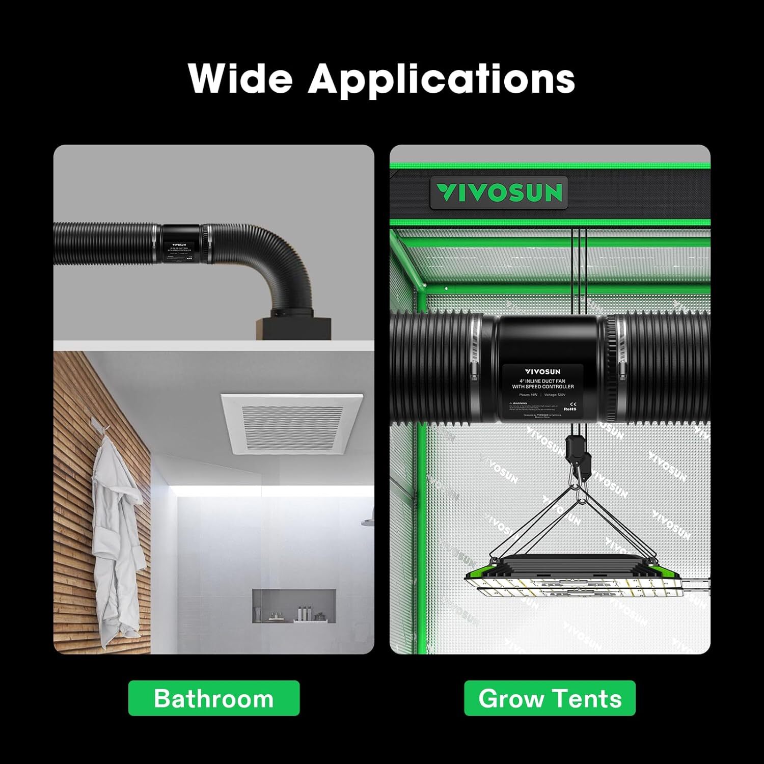 VIVOSUN Inline Booster Duct Fan HVAC Exhaust Ventilation Fan w/Speed Controller