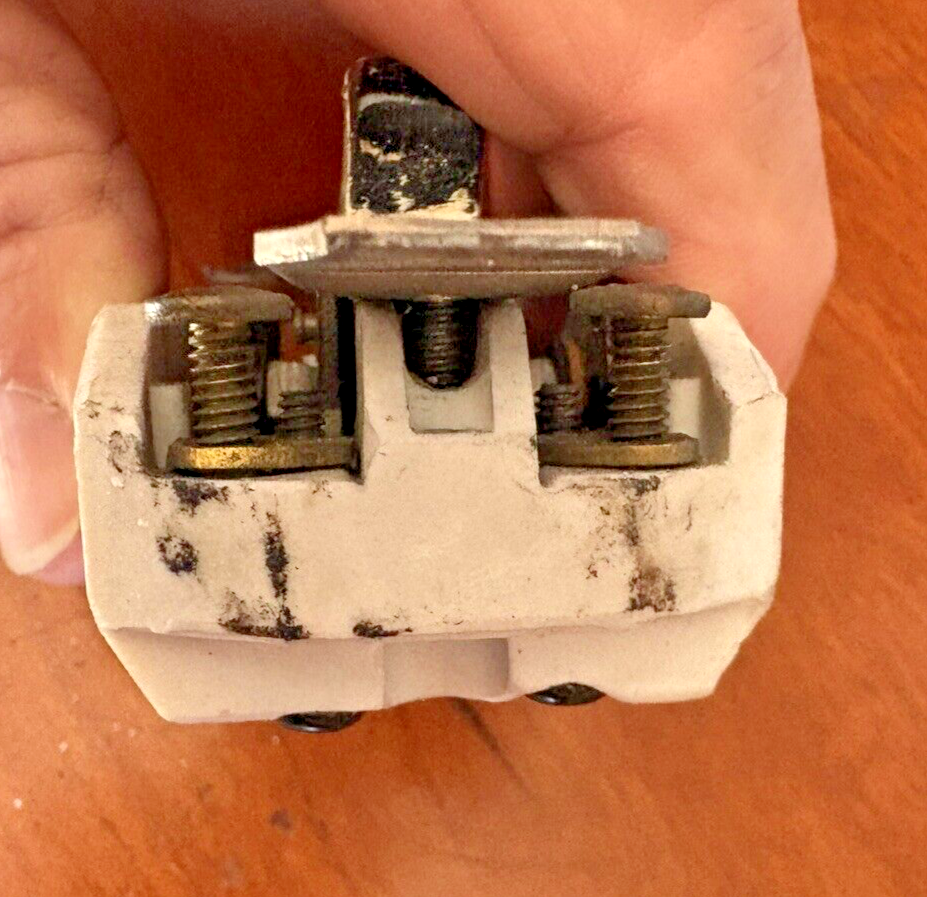 Toggle Light Switch #G E 1690~Early 1900s Antique Ceramic Base & Brass ~It Works