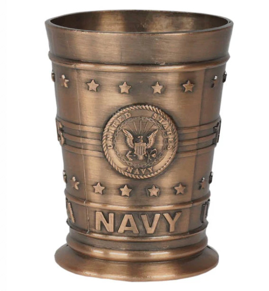 NAVY CREST COOPER SHOT GLASS 2 OZ