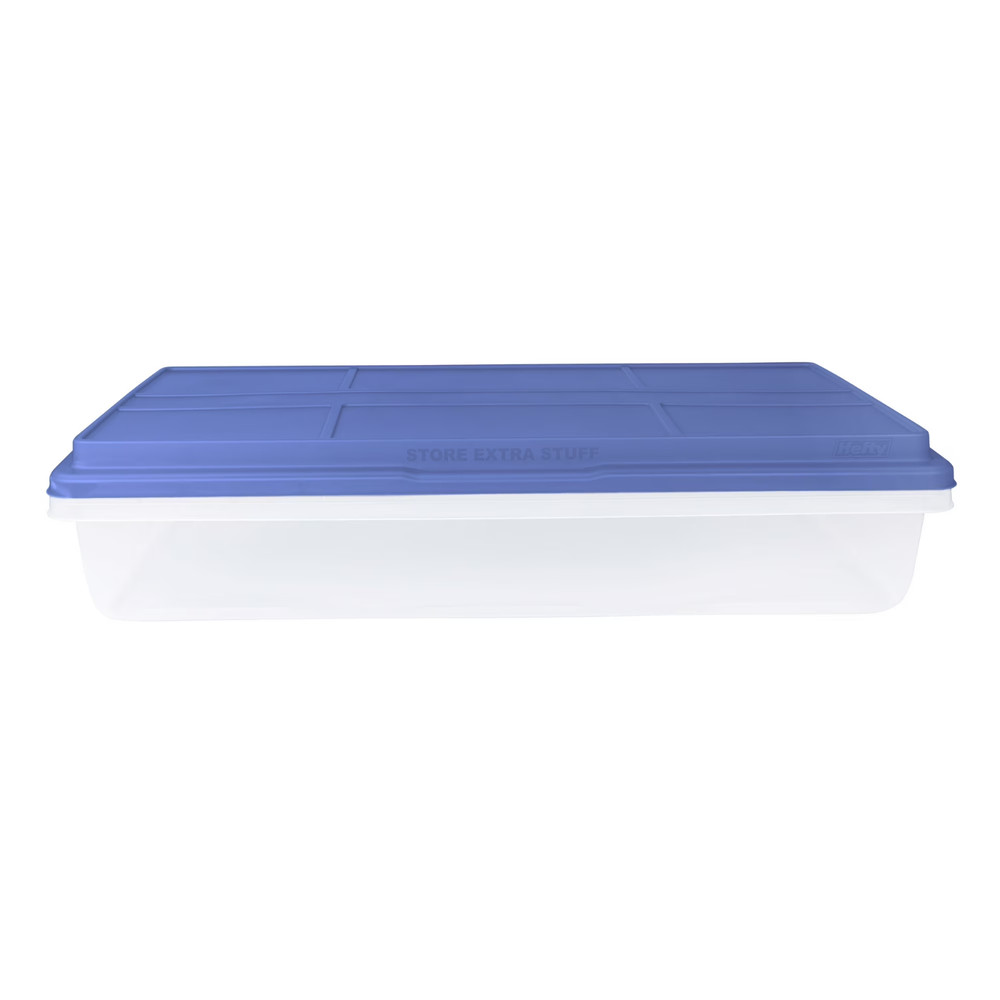 (4 pack) Hefty HI-RISE 63 Quart Large Latching Storage Bin, Clear Plastic, Blue