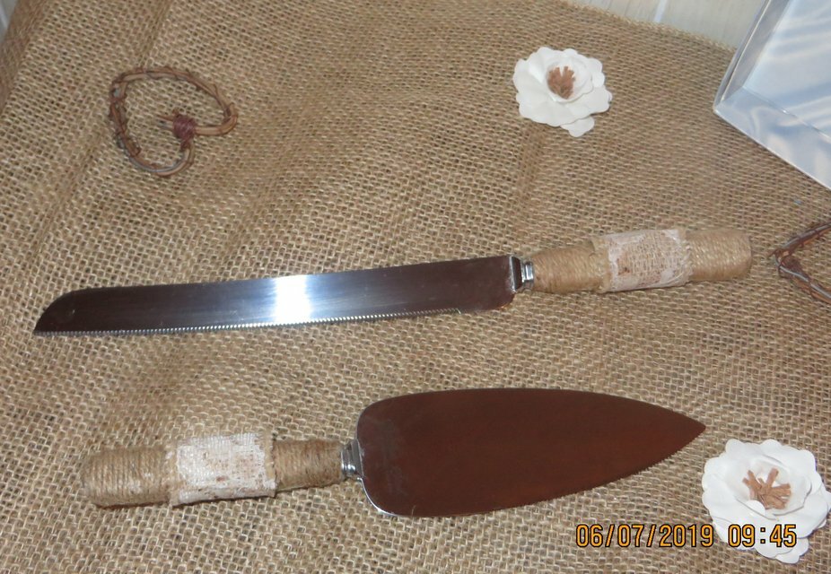 Rustic Decorated Stainless Steel Cake Set (Knife & Server)