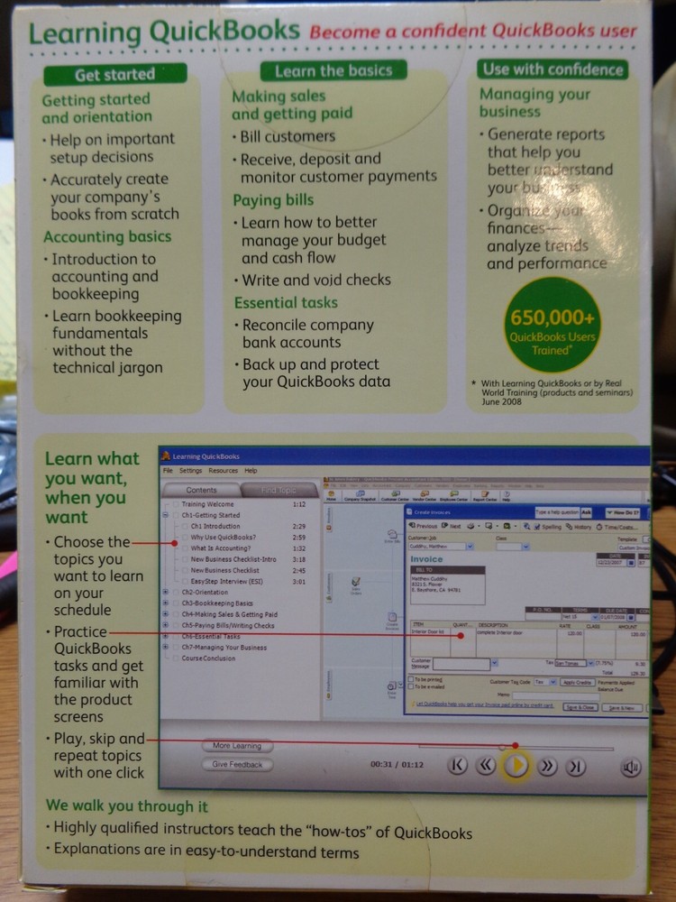 New Sealed Intuit Learning QuickBooks Training CD 2008
