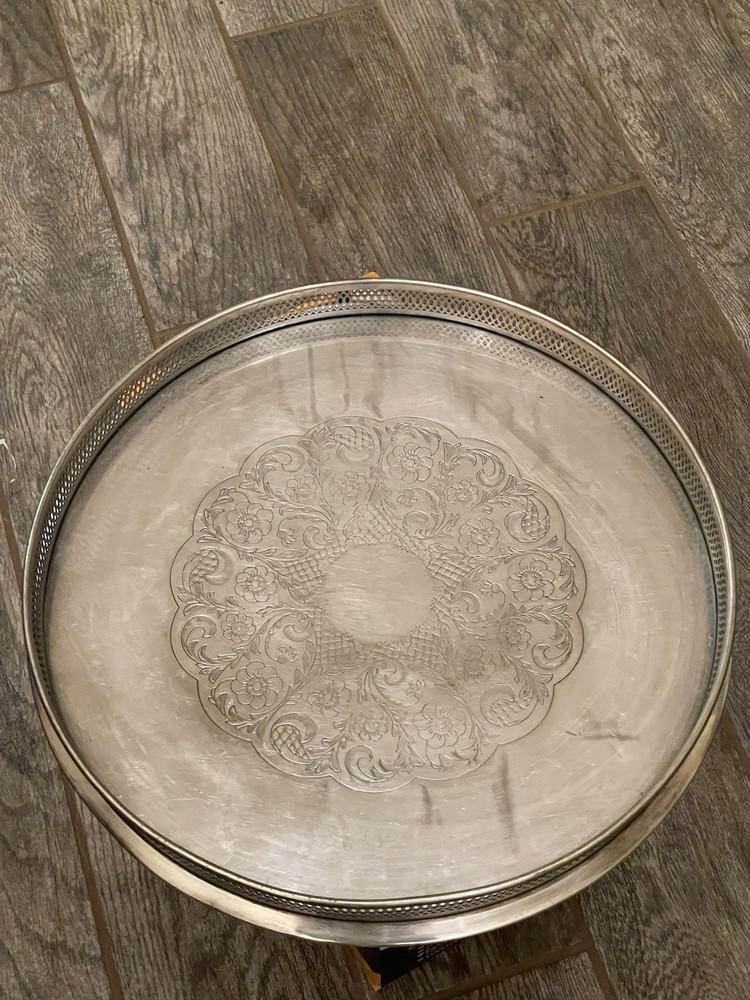 Vintage Silver Plated Tray 14” Diameter