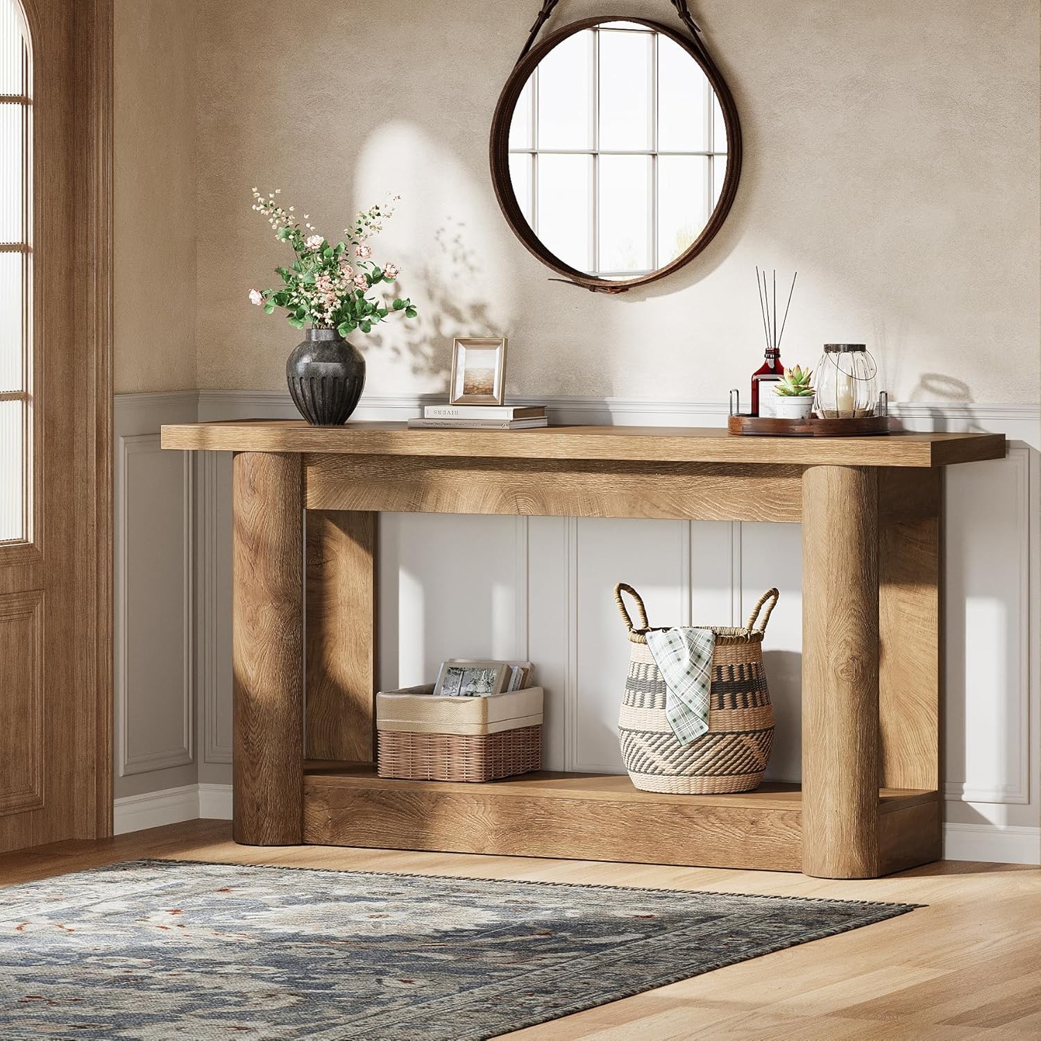 63'' Farmhouse Console Table Narrow Entryway Sofa Table with Storage for Hallway