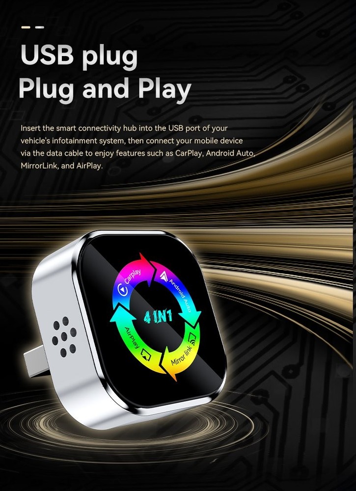 Wireless CarPlay Adapter for Apple iPhone & Android Auto USB Adapter Plug & Play