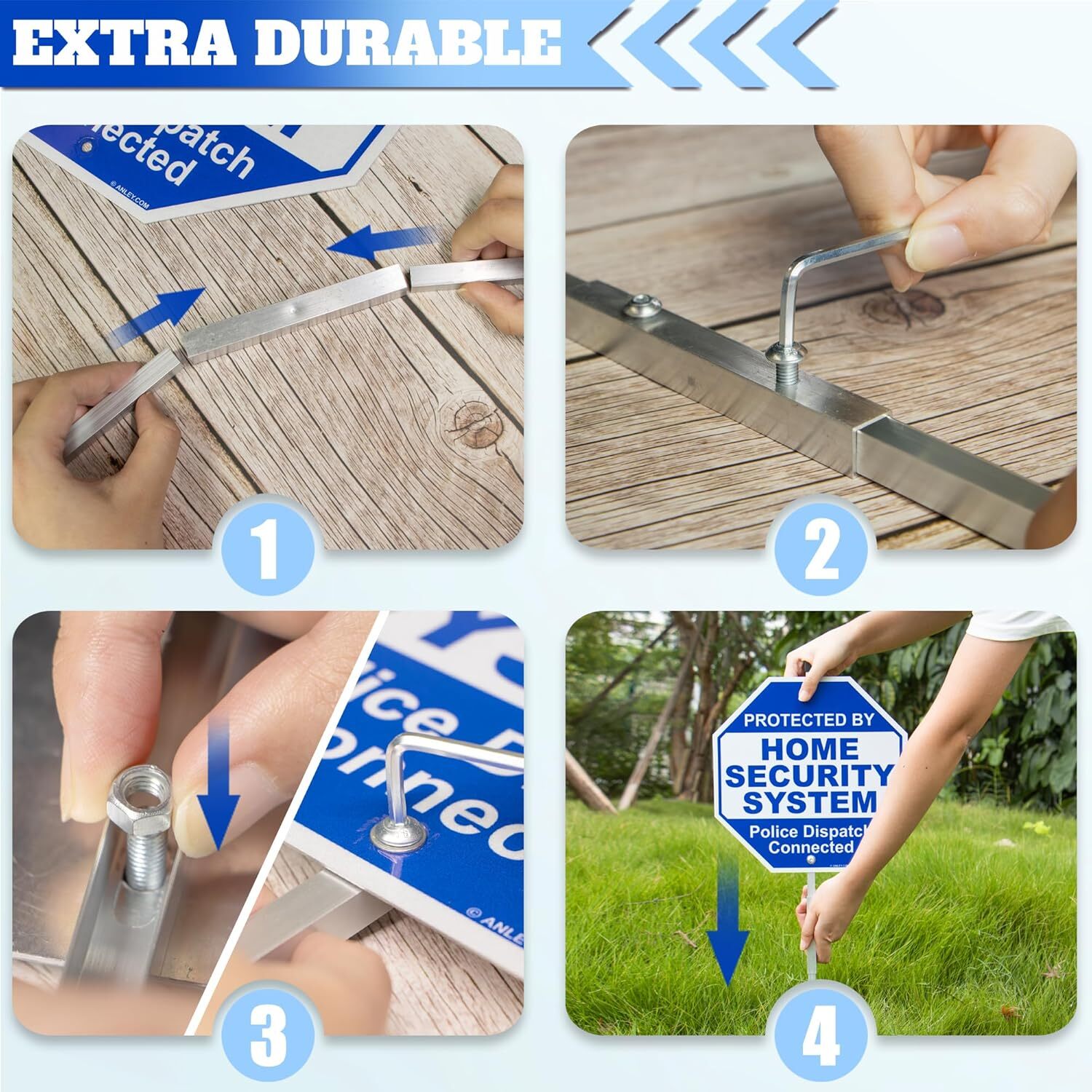 Anley Aluminum Protected By Home Security System Yard Sign 10x10 & Ground Stake