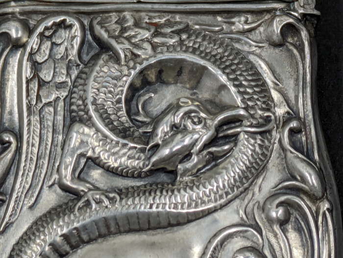 Antique Vintage Sterling Winged Cockatrice Dragon Vesta Match Safe WB3-Vesta-1