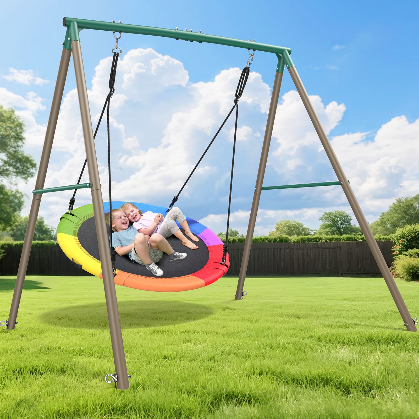 Hapfan Heavy Duty Backyard Swing Set 500lb with 50" Saucer Swing Kids